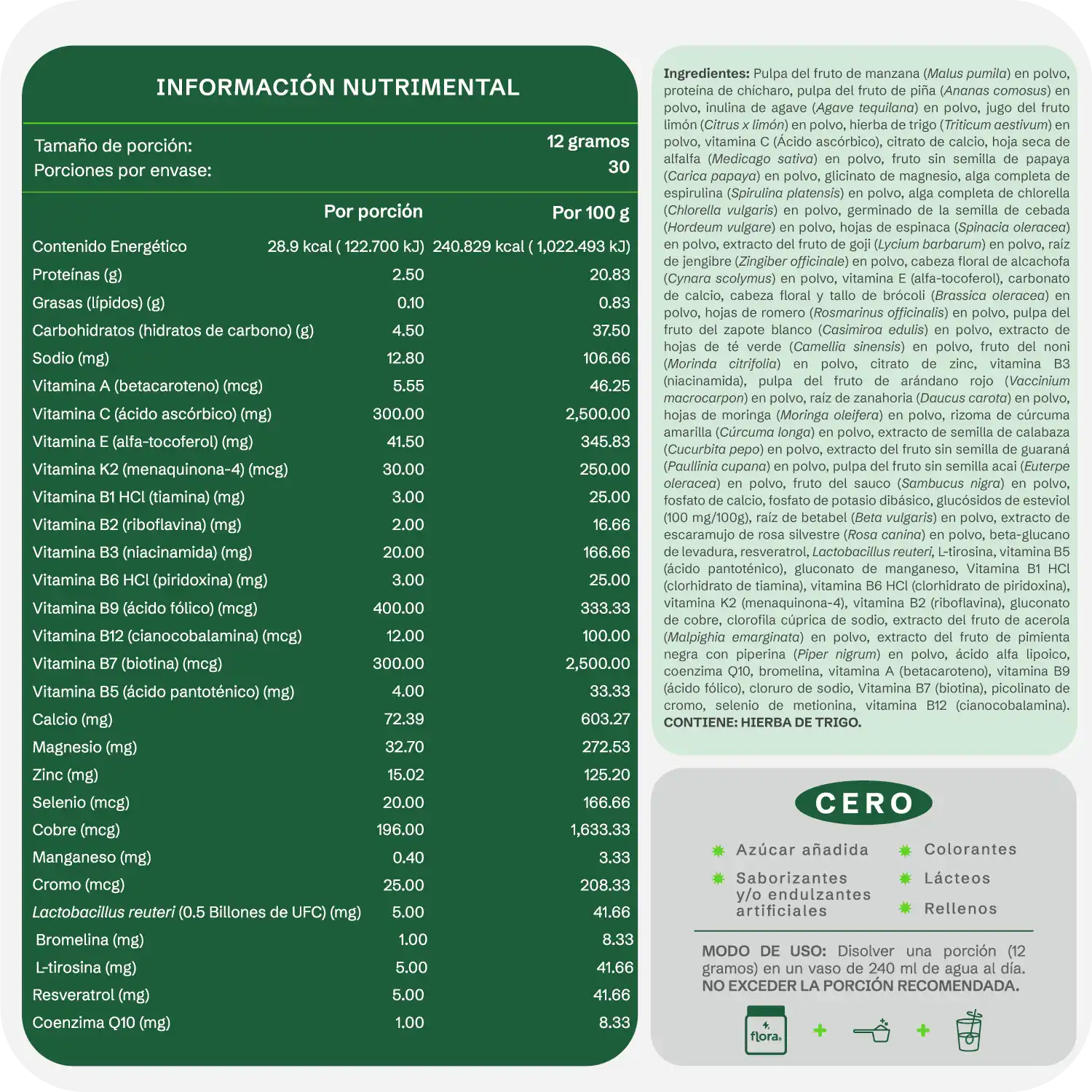 Flora 0 - Suplemento Alimenticio Integral